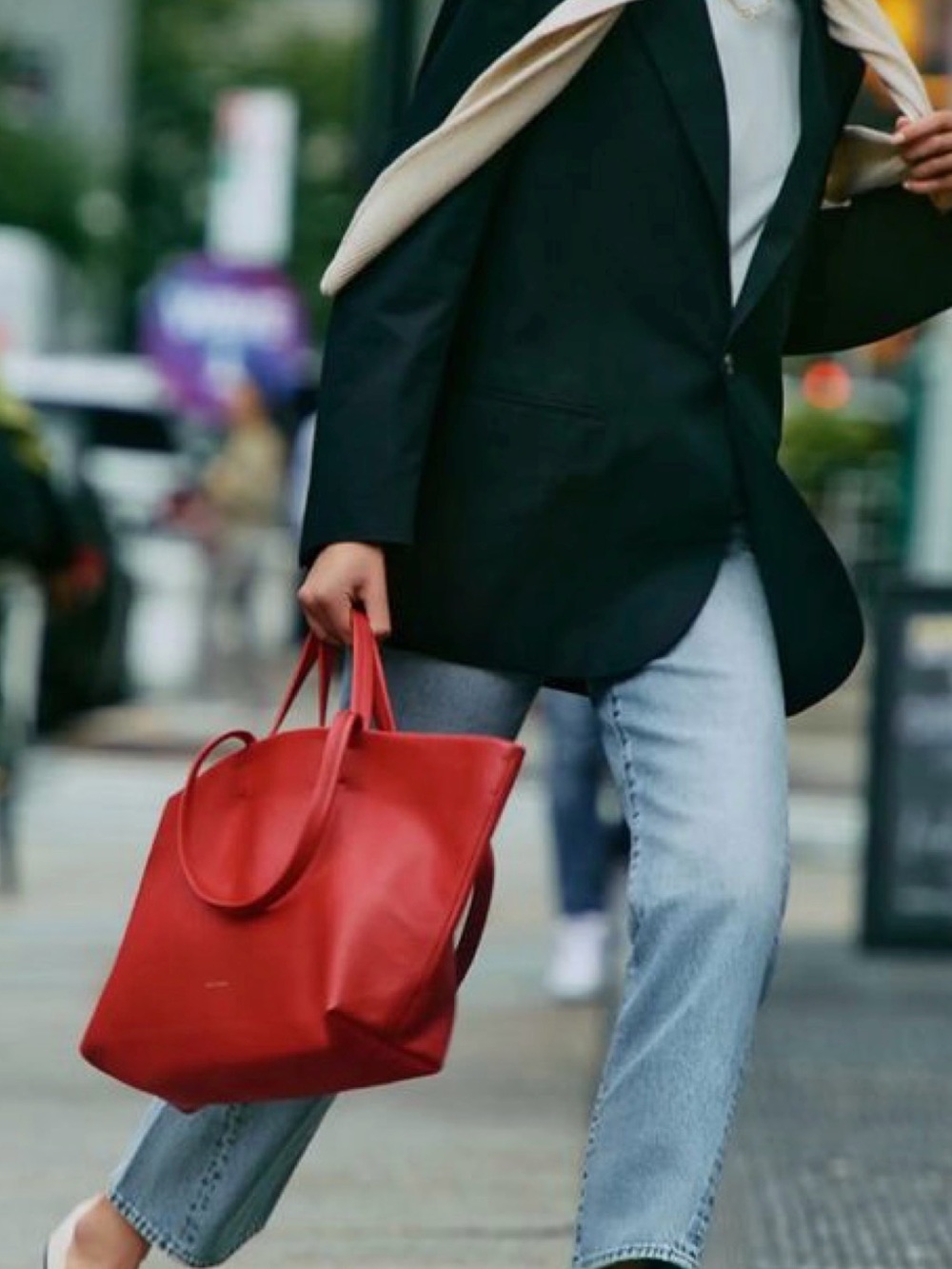 Elliott Lucca Red Leather Shoulder Tote with Gold Hardware